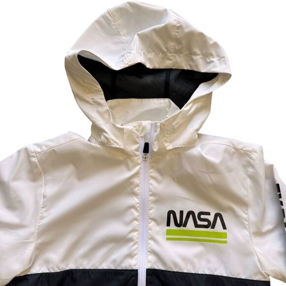 H&M White Black NASA Front Zipper Windbreaker Kids Jacket SZ M (8-10) # 2478 - Picture 2 of 15